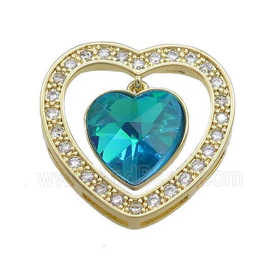 Copper Heart Pendant Pave Crystal Glass Zircon Gold Plated