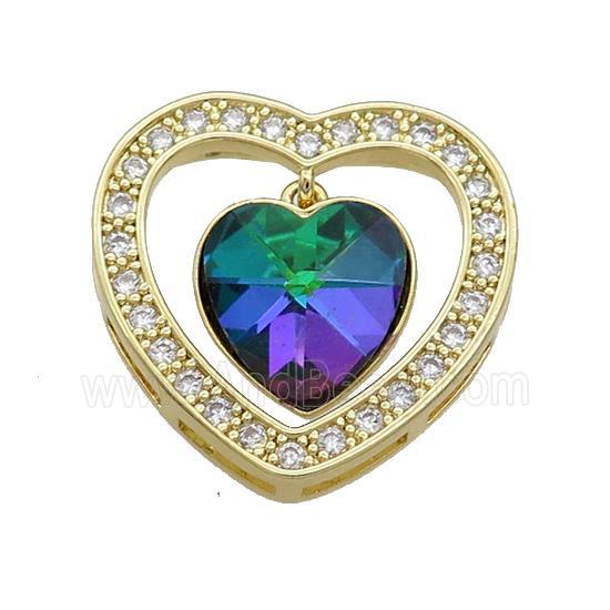 Copper Heart Pendant Pave Crystal Glass Zircon Gold Plated
