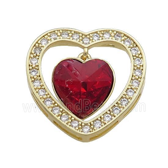 Copper Heart Pendant Pave Crystal Glass Zircon Gold Plated