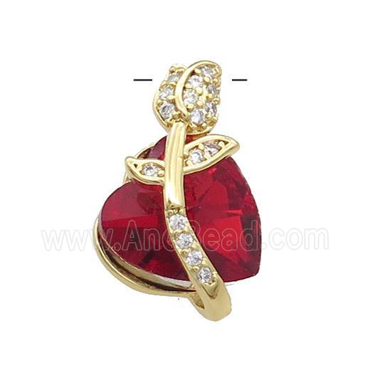 Copper Tulip Flower Pendant Pave Crystal Glass Zircon Gold Plated
