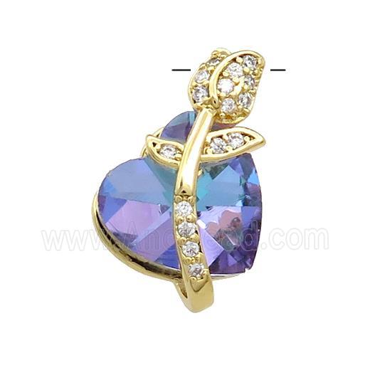 Copper Tulip Flower Pendant Pave Crystal Glass Zircon Gold Plated