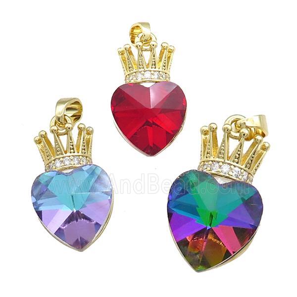 Copper Crown Pendant Pave Crystal Glass Zircon Gold Plated Mixed