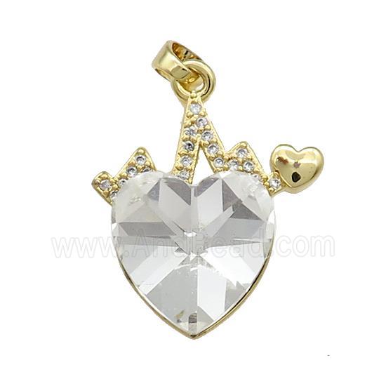Copper Heartbeat Pendant Pave Crystal Glass Zircon Gold Plated