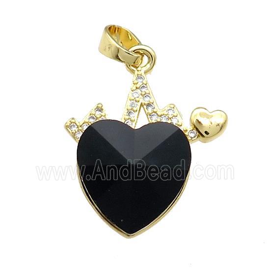 Copper Heartbeat Pendant Pave Black Crystal Glass Zircon Gold Plated