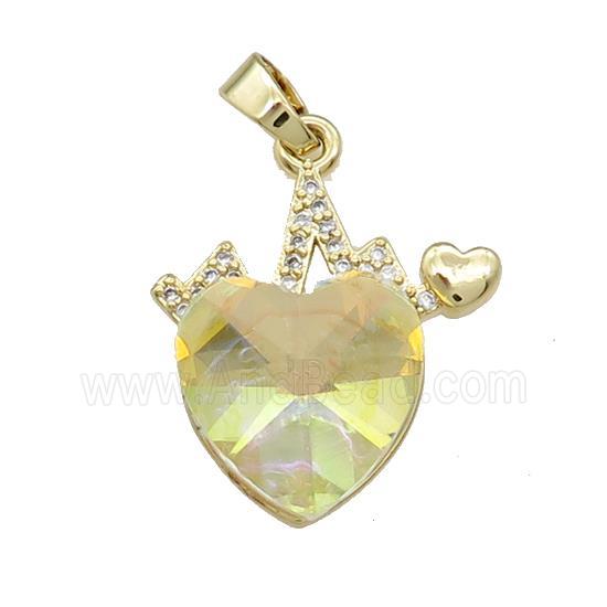 Copper Heartbeat Pendant Pave Crystal Glass Zircon Gold Plated