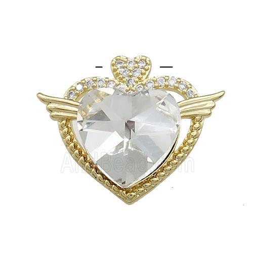 Copper Heart Pendant Pave Crystal Glass Zircon Angel Wings Gold Plated