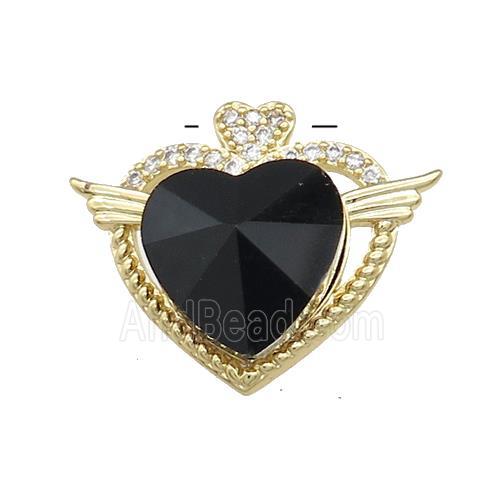 Copper Heart Pendant Pave Crystal Glass Zircon Angel Wings Gold Plated