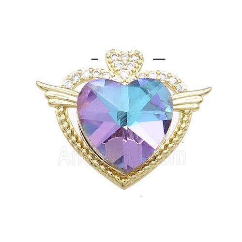 Copper Heart Pendant Pave Crystal Glass Zircon Angel Wings Gold Plated