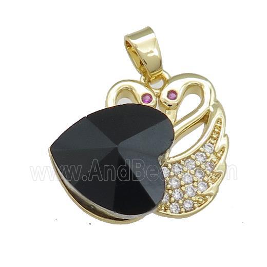 Copper Swan Pendant Pave Crystal Glass Zircon Heart Gold plated
