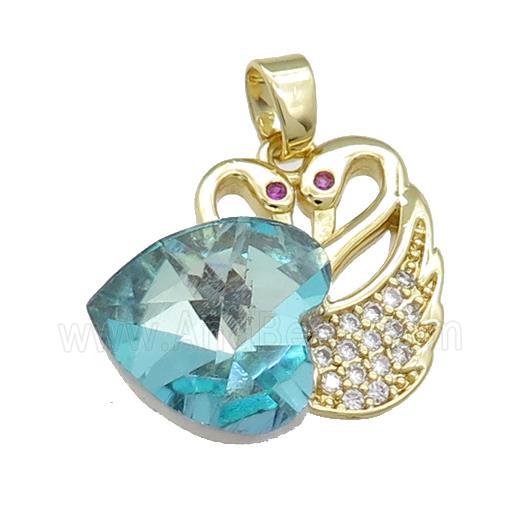Copper Swan Pendant Pave Crystal Glass Zircon Heart Gold plated