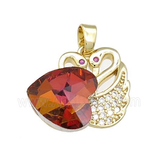 Copper Swan Pendant Pave Crystal Glass Zircon Heart Gold plated
