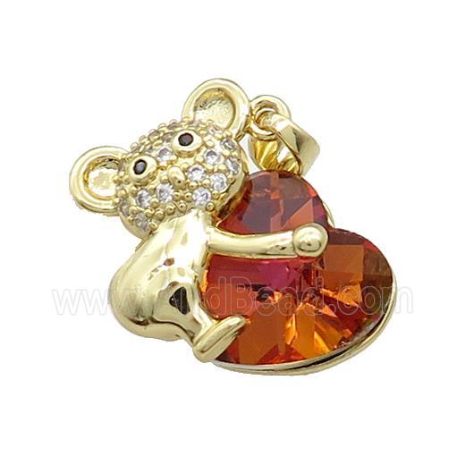 Copper Mouse Pendant Pave Crystal Glass Zircon Gold Plated