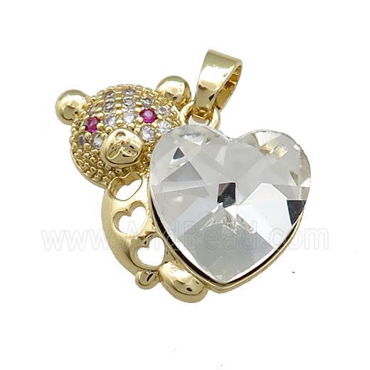 Copper Bear Pendant Pave Crystal Glass Zircon Gold Plated