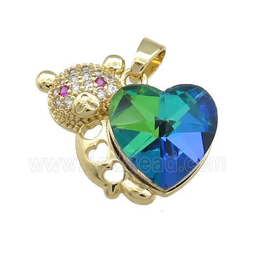 Copper Bear Pendant Pave Crystal Glass Zircon Gold Plated