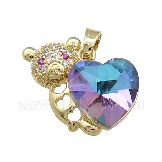 Copper Bear Pendant Pave Crystal Glass Zircon Gold Plated