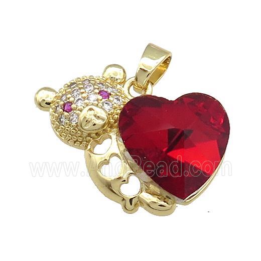 Copper Bear Pendant Pave Crystal Glass Zircon Gold Plated