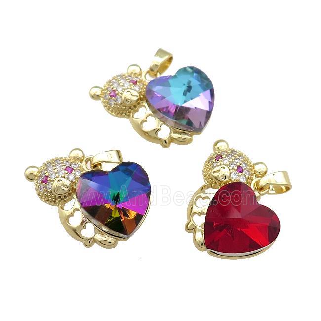 Copper Bear Pendant Pave Crystal Glass Zircon Gold Plated Mixed