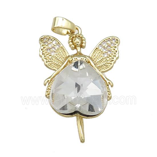 Copper Fairy Pendant Pave Crystal Glass Zircon Gold Plated
