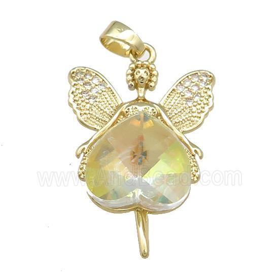 Copper Fairy Pendant Pave Crystal Glass Zircon Gold Plated