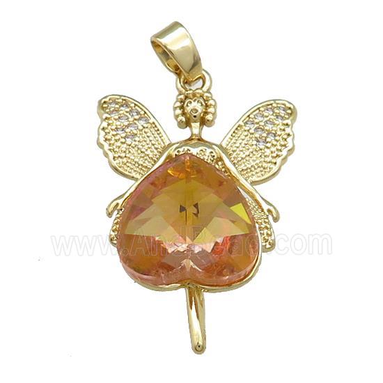 Copper Fairy Pendant Pave Crystal Glass Zircon Gold Plated