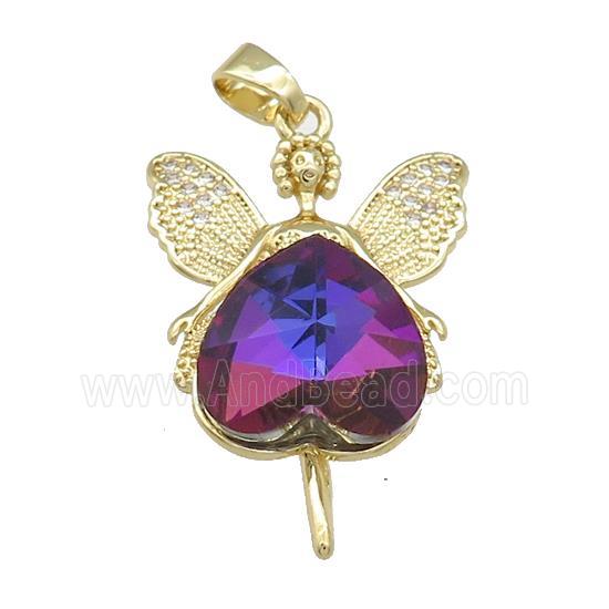 Copper Fairy Pendant Pave Crystal Glass Zircon Gold Plated