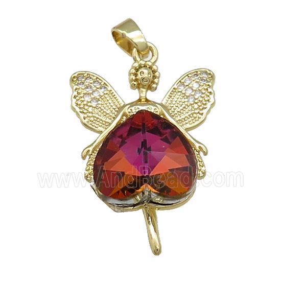 Copper Fairy Pendant Pave Crystal Glass Zircon Gold Plated