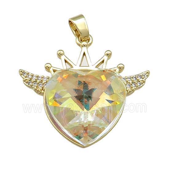 Copper Crown Pendant Pave Crystal Glass Zircon Wings Gold Plated