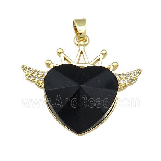 Copper Crown Pendant Pave Crystal Glass Zircon Wings Gold Plated