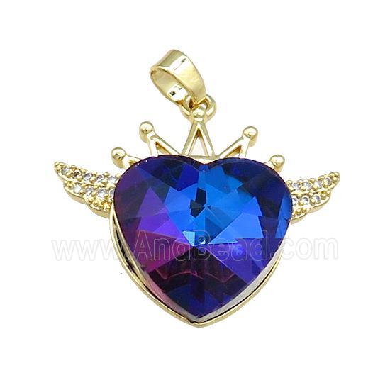 Copper Crown Pendant Pave Crystal Glass Zircon Wings Gold Plated
