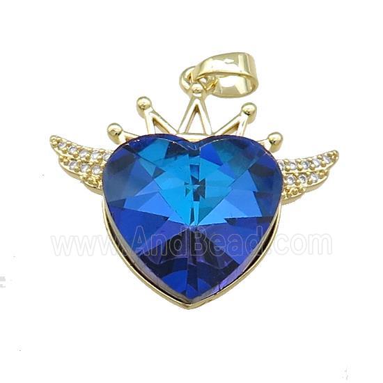 Copper Crown Pendant Pave Crystal Glass Zircon Wings Gold Plated