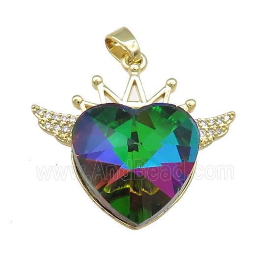 Copper Crown Pendant Pave Crystal Glass Zircon Wings Gold Plated