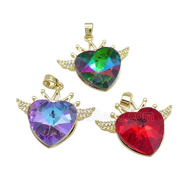 Copper Crown Pendant Pave Crystal Glass Zircon Wings Gold Plated Mixed