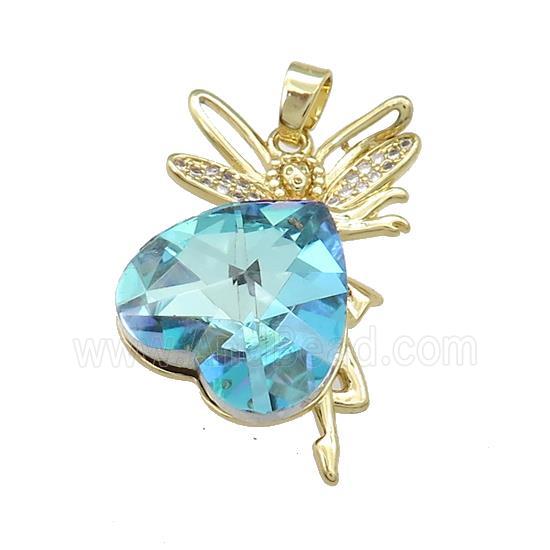 Copper Fairy Pendant Pave Crystal Glass Zircon Gold Plated