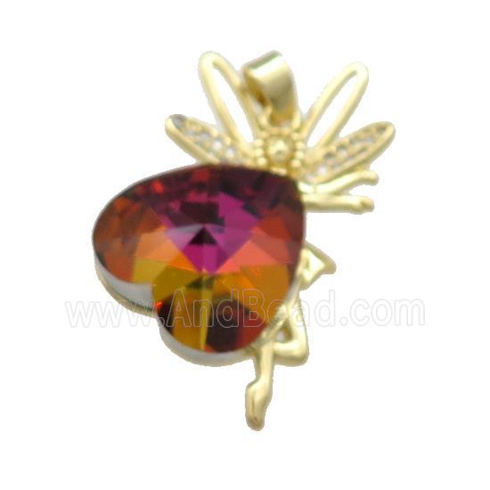 Copper Fairy Pendant Pave Crystal Glass Zircon Gold Plated