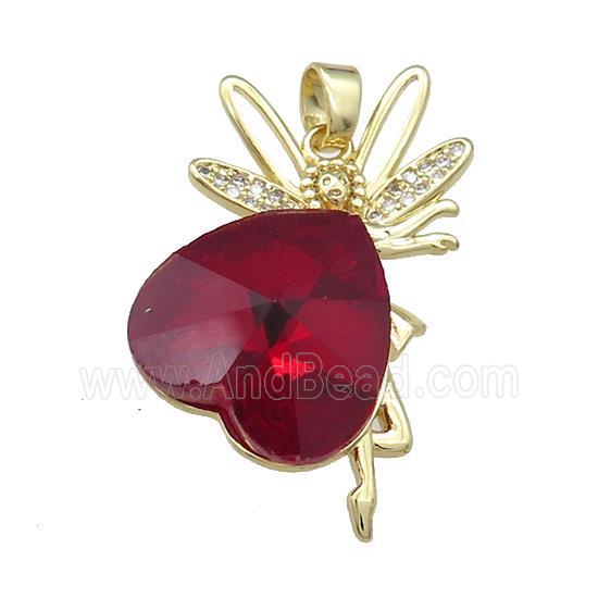 Copper Fairy Pendant Pave Crystal Glass Zircon Gold Plated
