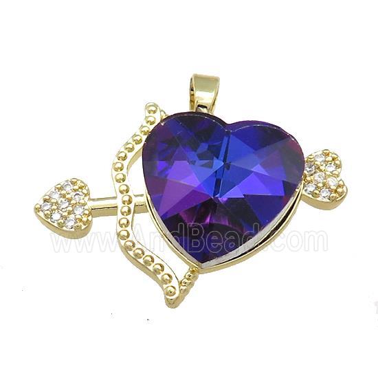 Copper CupidArrow Pendant Pave Crystal Glass Zircon Gold Plated
