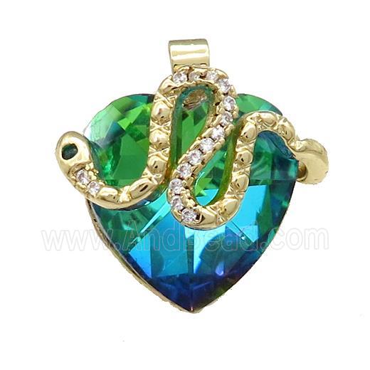 Copper Snake Pendant Pave Crystal Glass Zircon Gold Plated