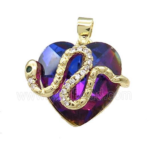 Copper Snake Pendant Pave Crystal Glass Zircon Gold Plated