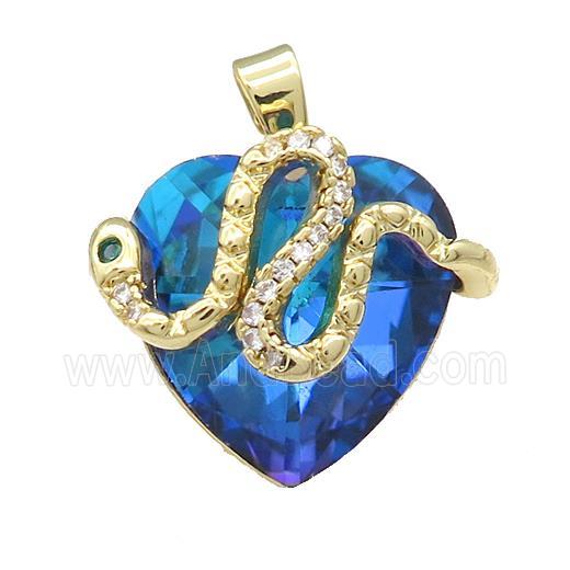 Copper Snake Pendant Pave Crystal Glass Zircon Gold Plated