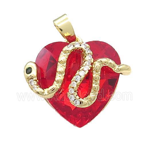 Copper Snake Pendant Pave Crystal Glass Zircon Gold Plated