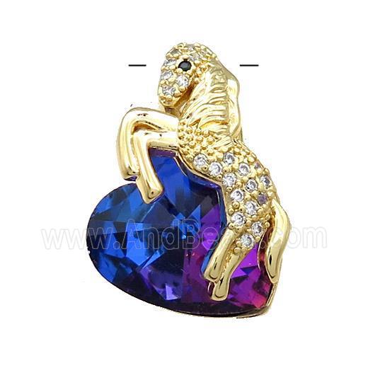 Copper Horse Pendant Pave Crystal Glass Zircon Gold Plated