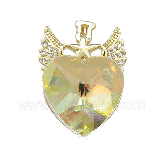Copper Angel Wings Pendant Pave Crystal Glass Zircon Gold Plated