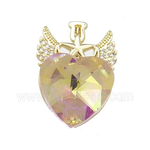 Copper Angel Wings Pendant Pave Crystal Glass Zircon Gold Plated