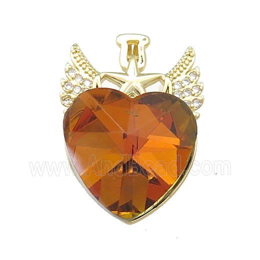 Copper Angel Wings Pendant Pave Crystal Glass Zircon Gold Plated