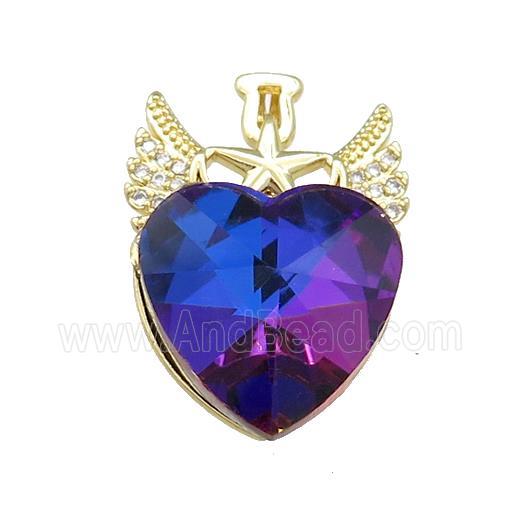 Copper Angel Wings Pendant Pave Crystal Glass Zircon Gold Plated