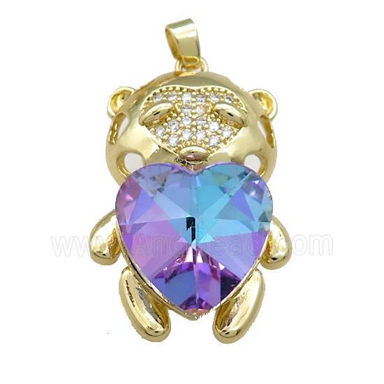 Copper Mouse Pendant Pave Crystal Glass Zircon Gold Plated
