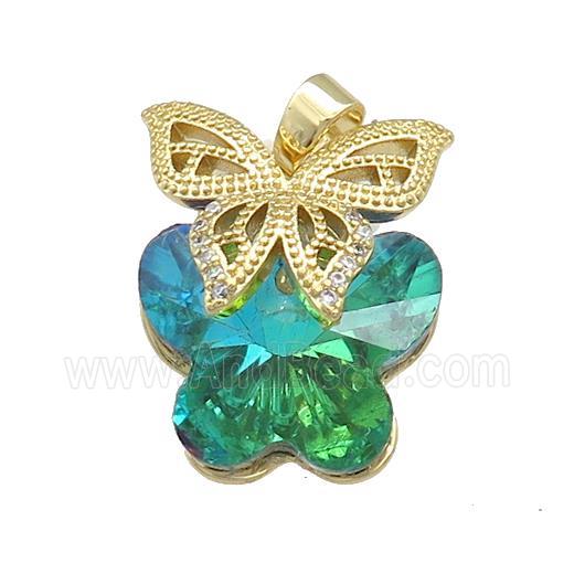 Copper Butterfly Pendant Pave Crystal Glass Zircon Gold Plated