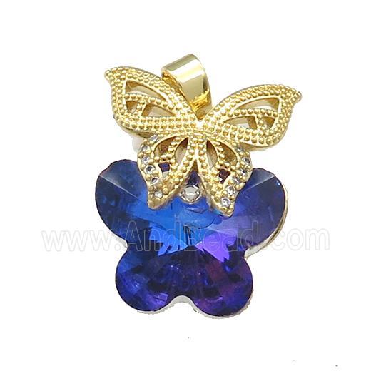 Copper Butterfly Pendant Pave Crystal Glass Zircon Gold Plated