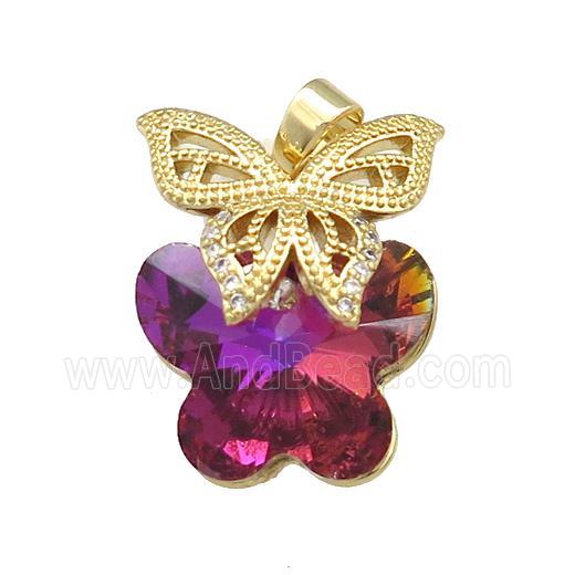 Copper Butterfly Pendant Pave Crystal Glass Zircon Gold Plated