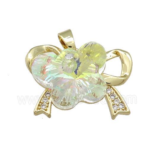 Copper Bowknot Pendant Pave Crystal Glass Zircon Gold Plated